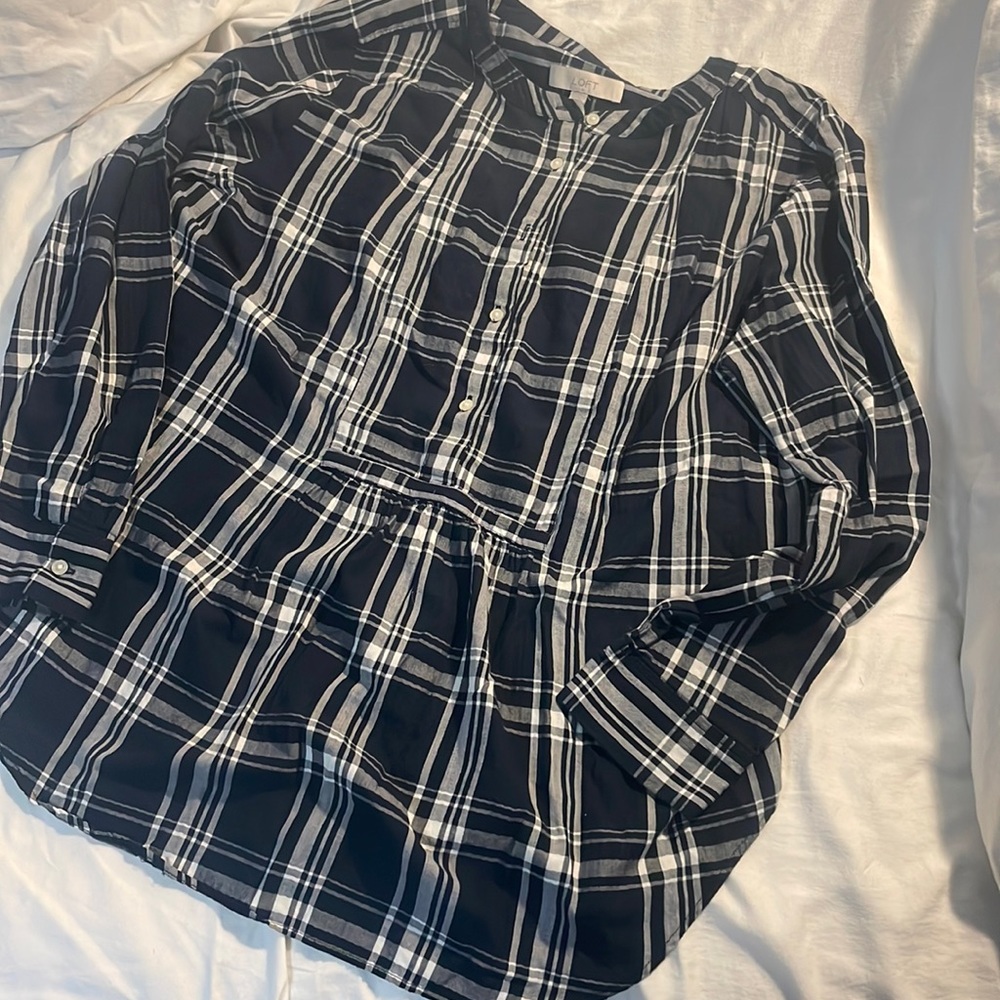 LOFT tunic top 100% cotton blue/white